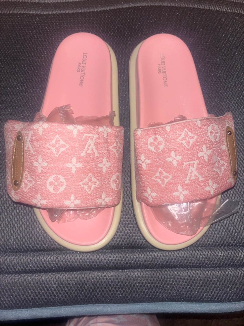 Inspired) Louis Vuitton Pink Monogram Canvas Slide Sandals